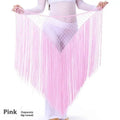 Pink argentina style triangular binder shawl with long fringe and mesh panel for dance use