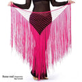 Argentina style triangular binder shawl in vibrant rose red with mesh design and long fringe dance tassels