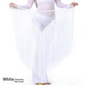 White mesh argentina style triangular binder shawl hip scarf with long flowing fringe for fringe dance