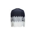 Black and white argyle printed irregular collar long sleeve top with geometric diamond pattern fading from black to white