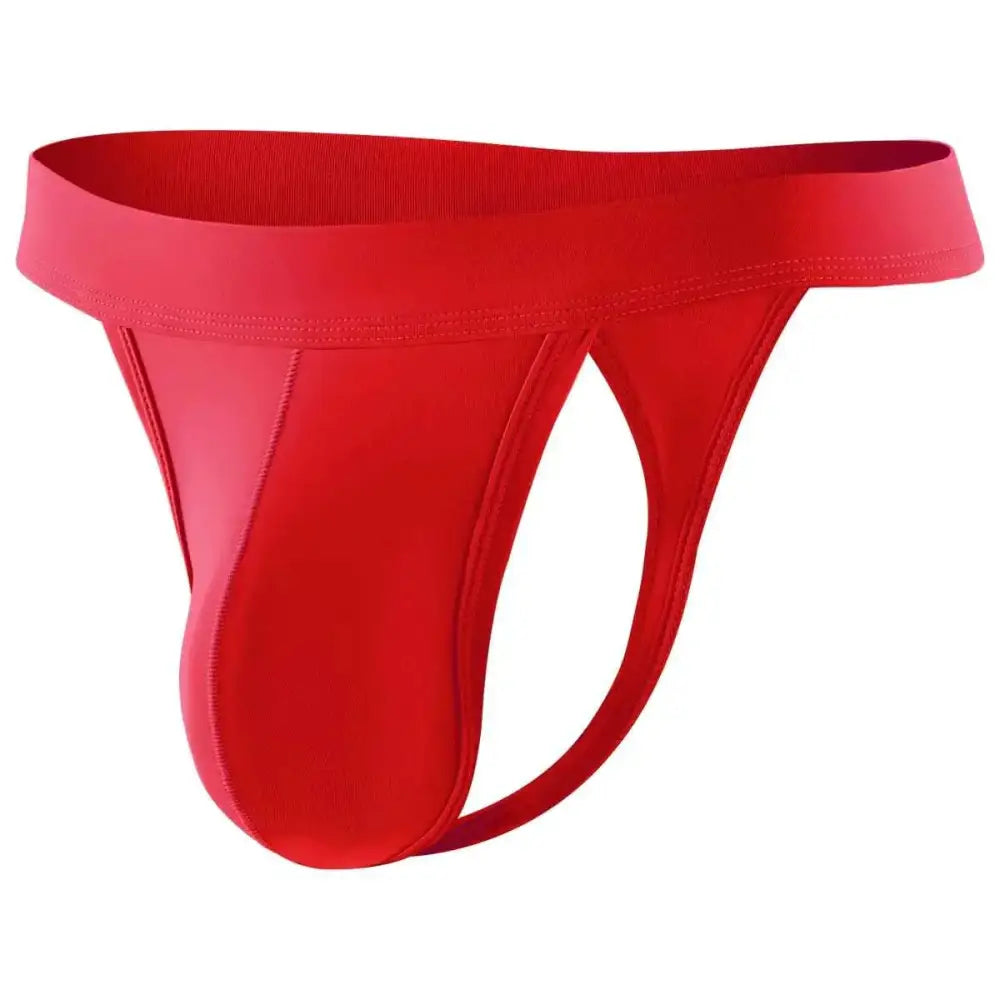 Vibrant red seamless briefs with wide elastic waistband from arjen kroos mens sexy low rise red thong collection