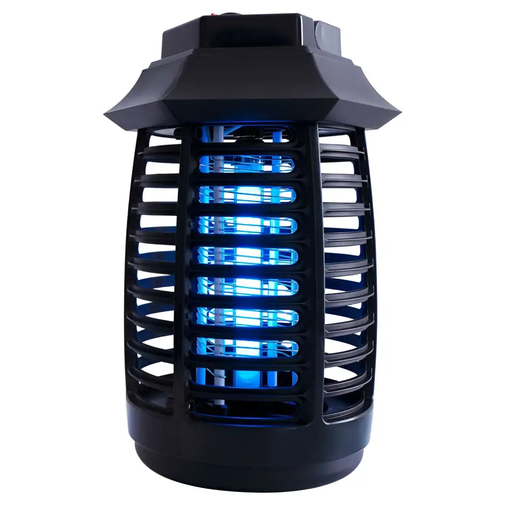 Black plastic aromatherapy mosquito lamp with multiple glowing blue uv light tubes for effective mosquito killer use