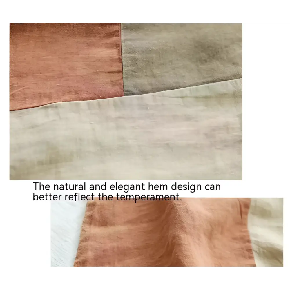 Artistic design half sleeve cotton linen contrast top with patchwork linen contrast panels in rust-orange olive green and mustard yellow