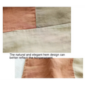 A cotton linen contrast artistic design half sleeve top with patchwork linen contrast fabric in earthy terracotta beige and gray tones