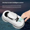 White and silver automatic high altitude cleaning machine with sleek oval-shaped design and circular control button