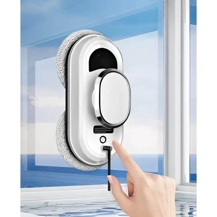 White double-plate twist wipe clean transparent glass cleaner with sleek oval-shaped design and silver accents for high altitude cleaning machine