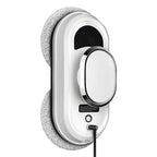 White automatic high altitude cleaning machine with sleek oval-shaped design and soft gray microfiber cleaning pads