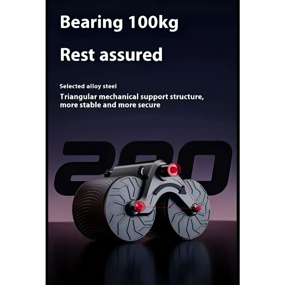 Black and red automatic rebound abdominal wheel with triangular mechanical support and mat for core workouts