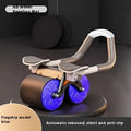 Blue automatic rebound abdominal wheel with metallic handle textured wheels and matching kneeling mat for core exercise