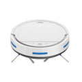 Automatic refill vacuum cleaner with sleek white and blue design featuring remote control functionality and blue accent lighting