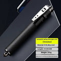 Black textured grip automatic spring self-defense baton with silver 4142 alloy steel clip and tip for reliable use