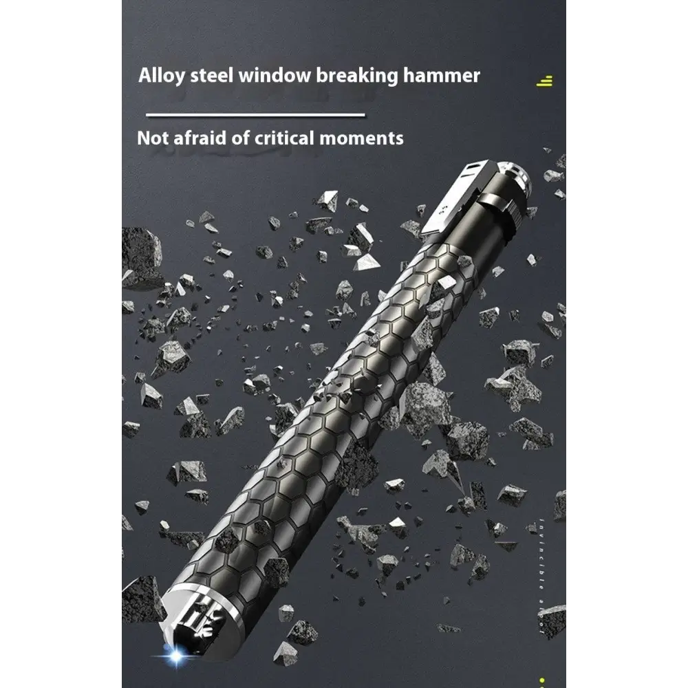 Silver automatic spring self-defense baton with aluminium alloy construction and textured diamond-patterned grip