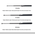 Black textured grip automatic spring self-defense baton with silver aluminium alloy shaft and locking mechanism available in three lengths