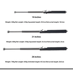 Black textured grip automatic spring self-defense baton with silver aluminium alloy shaft and locking mechanism available in three lengths