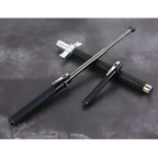 Automatic spring silver self-defense baton with black textured grip and aluminium alloy construction for protection