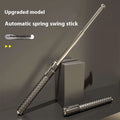 Silver automatic spring self-defense baton with aluminium alloy construction and textured diamond-patterned grip