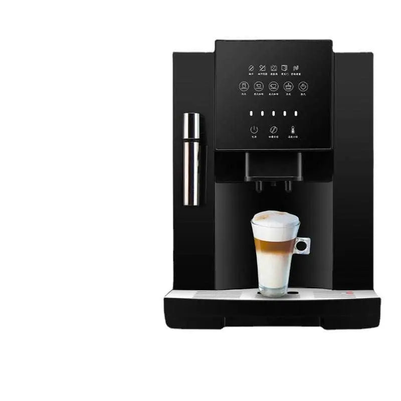 Black espresso automatic touch screen small coffee machine with sleek modern design and silver accents