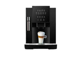 Black automatic touch screen small coffee machine with sleek modern design and silver accents for espresso brewing