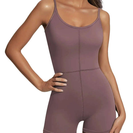 AUTOMET Womens One Piece Jumpsuits Shorts Rompers Sexy Bodysuit Workout Summer Outfits Gym Yoga Fashion Trendy Clothes Nutmeg S - Royalessencelux