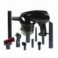 Black handheld dry wet vacuum cleaner with glossy finish transparent dust chamber and multiple attachments for household use