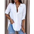 Autumn simplicity long white shirt with loose fit button-down design rolled-up sleeves and asymmetrical hem