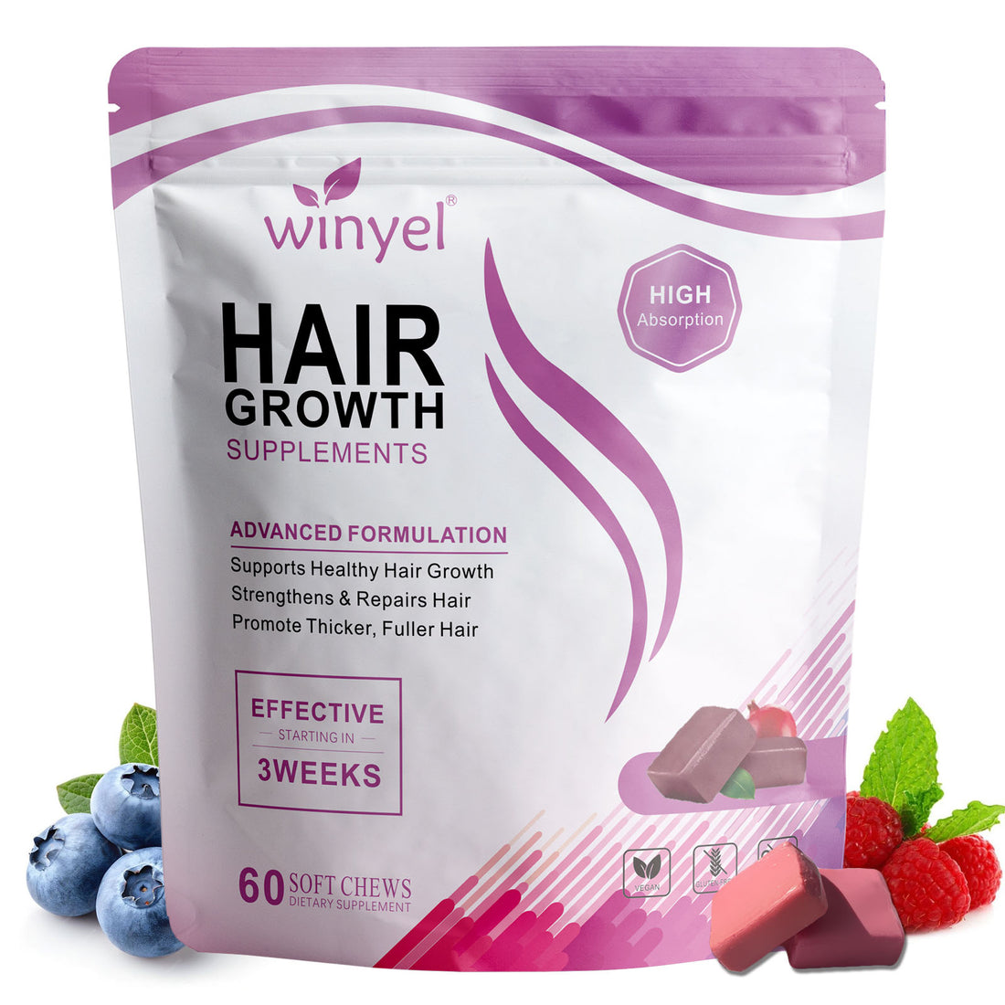 WINYEL mixed berry hair vitamin soft chewables with biotin, 60 count – view 1