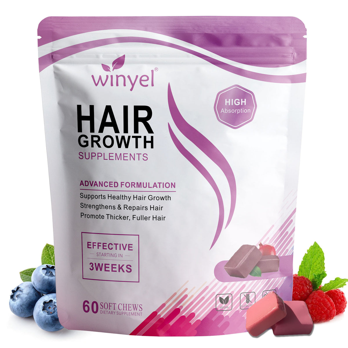 WINYEL mixed berry hair vitamin soft chewables with biotin, 60 count – view 1