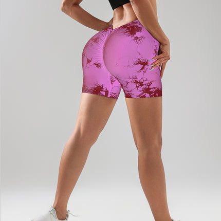 3 PACK Tie Dye Active Wear Shorts, Women Workout Shorts, High Waisted Contour Gym Yoga Biker Shorts, V Back Booty Biker Workout Gym Running Shorts - Royalessencelux