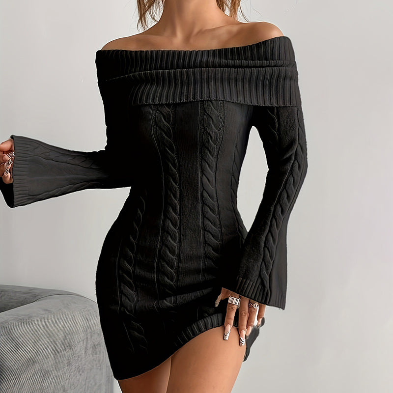 Women's Off Shoulder Long Sleeve Bodycon Mini Dress Elegant Holiday Party Dress