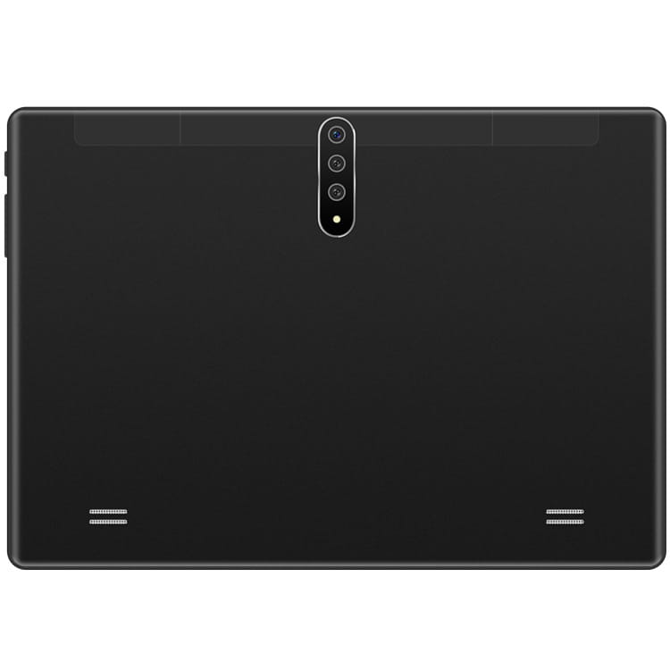 black smart android entertainment 3g calling tablet pc showing the back side with a vertical camera module and speaker grilles for enhanced audio experience