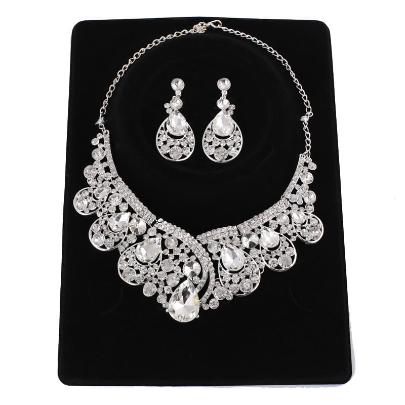 silver rhinestone choker necklace with teardrop and floral designs made from korean super alloy for elegant united states korean jewelry sets