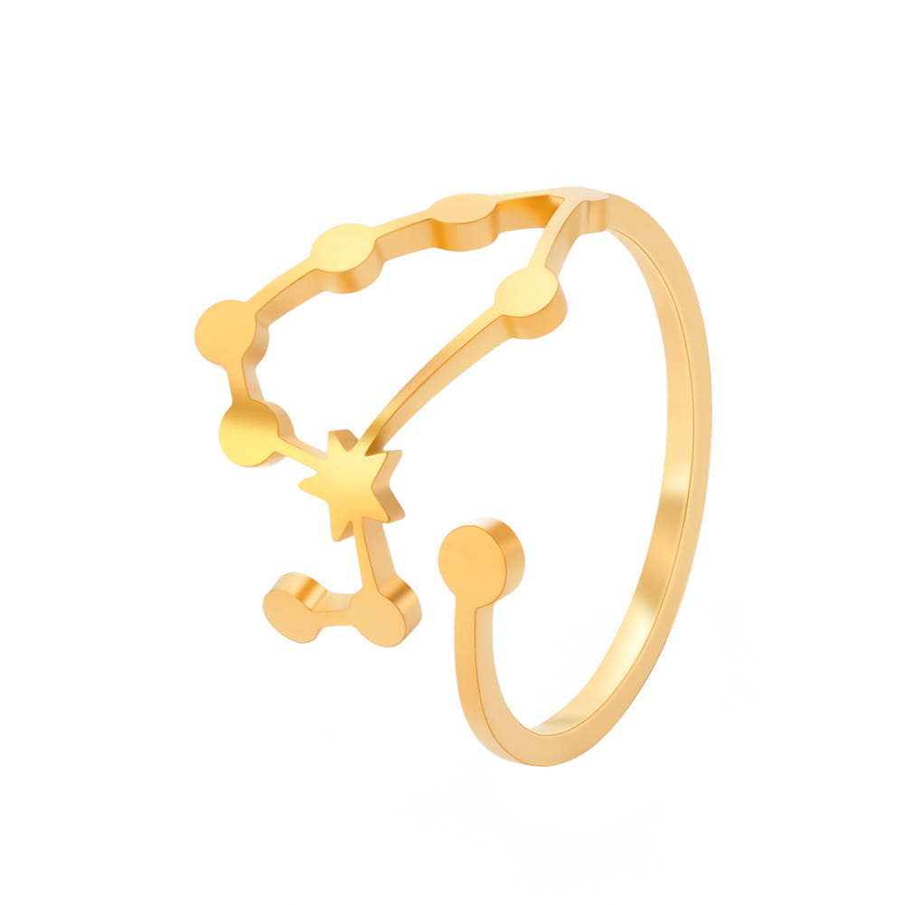 Personalized stainless steel gold-toned constellation ring featuring a star and connected dots forming an astrological pattern.
