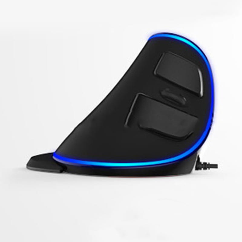black ergonomic mouse pad with blue led lighting along curved edges and multiple button controls designed for use with wired mouse vertical ergonomic snail rgb setup.