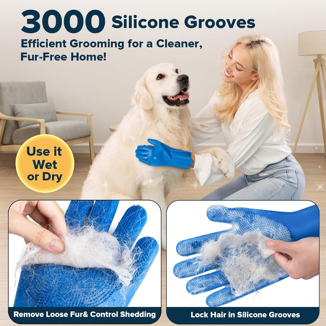 6-piece silicone pet grooming kit with bath gloves, brushes and finger toothbrushes – view 5