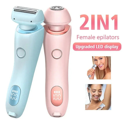 2 In 1 Hair Removal Epilator USB Rechargeable Trimmer Women Body Razor Face Leg Armpit Bikini Hand Pubic Shaver Hair Remover - Royalessencelux