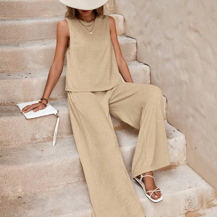 Solid Color Casual Loose Pants Sets For Women Elegant Spring Summer Women's Two Pieces Suit Full Trouser Set Female Outfit Clothes - Royalessencelux