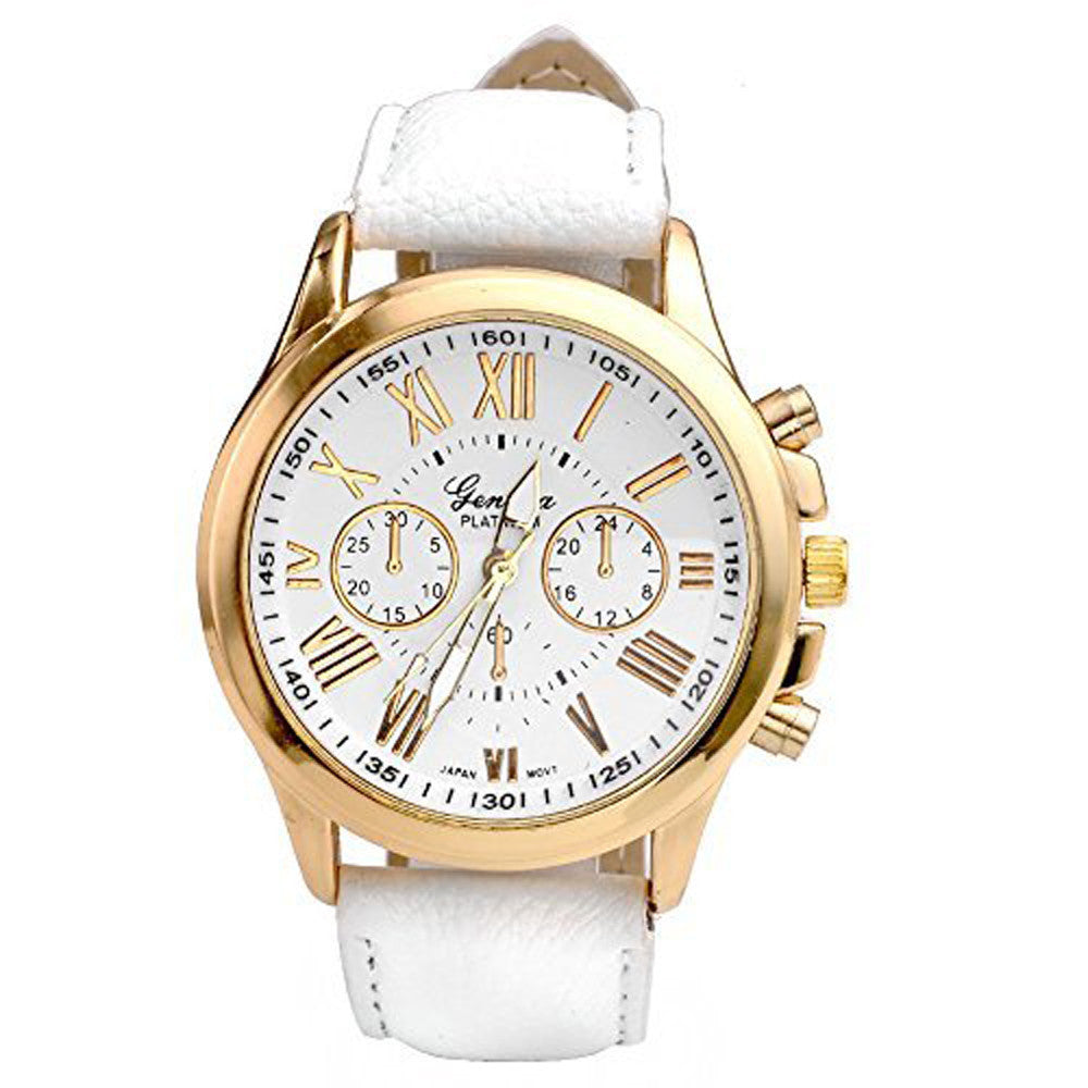 Unisex waterproof quartz watch with 3.8cm dial – White
