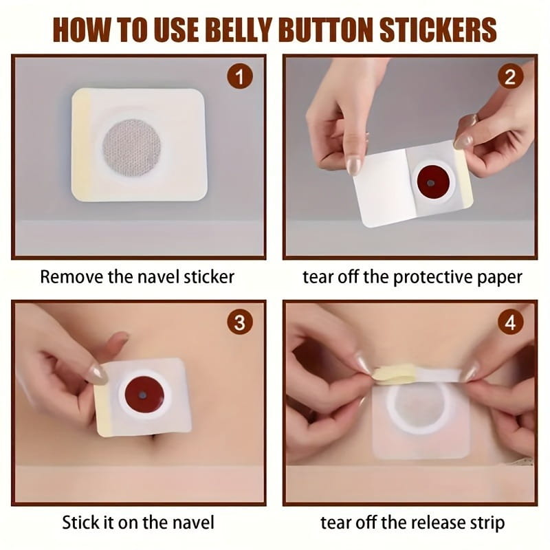 white square Magnetic slimming navel belly button patch with a circular red center and adhesive backing for button patch slimming use.