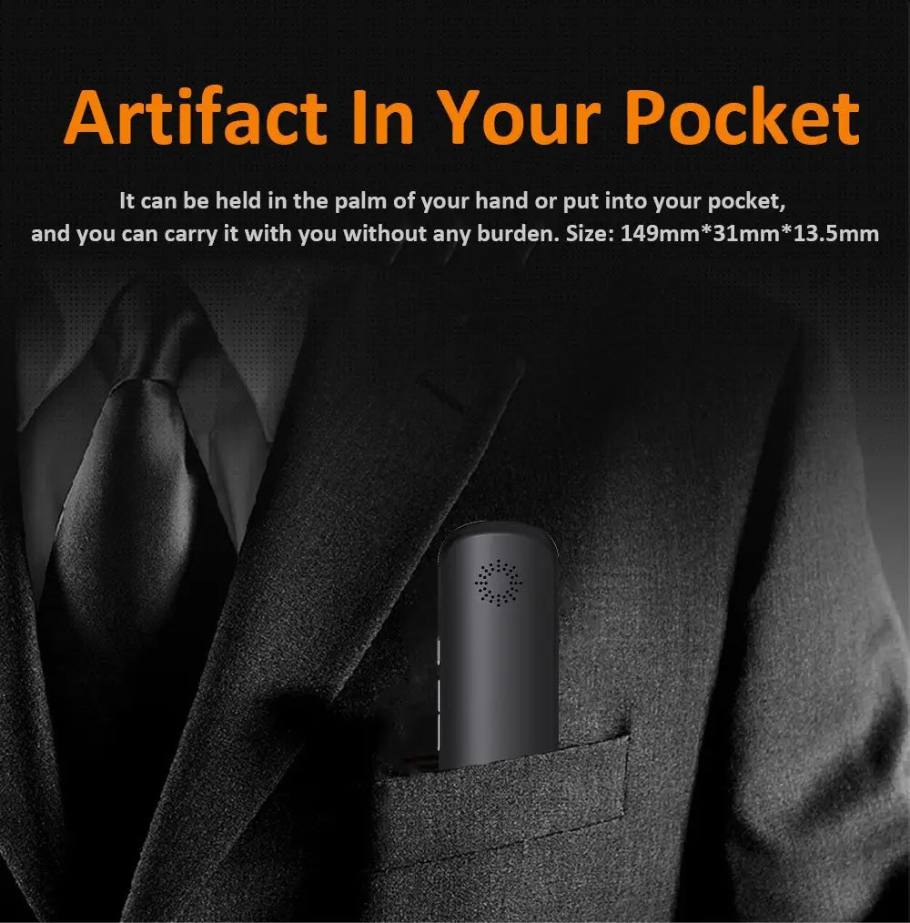 black cylindrical portable device with a circular speaker grille on the front surface designed for offline scanning translation as a scanning translation dictionary pen