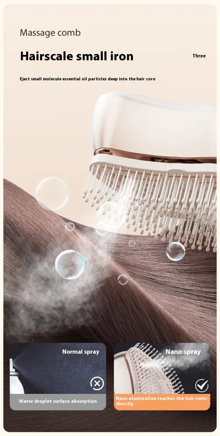 white and rose gold electric spray massage comb with fine teeth designed for deep hair care and care spray massage use