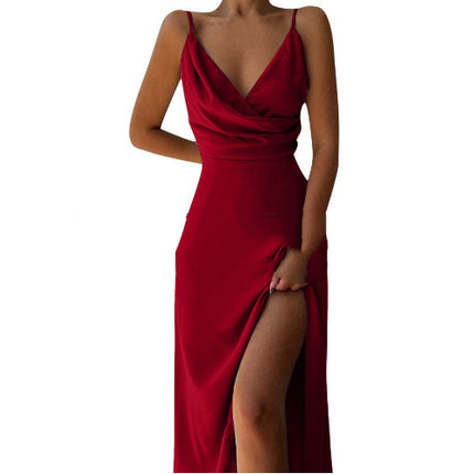 V-neck Slit Sling Dress Summer Fashion Sexy Slim Suspender Dresses For Women Clothing - Royalessencelux