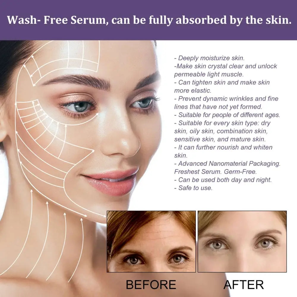 A clear lightweight bakuchiol collagen anti-aging firming skin care serum suitable for all skin types without rinsing