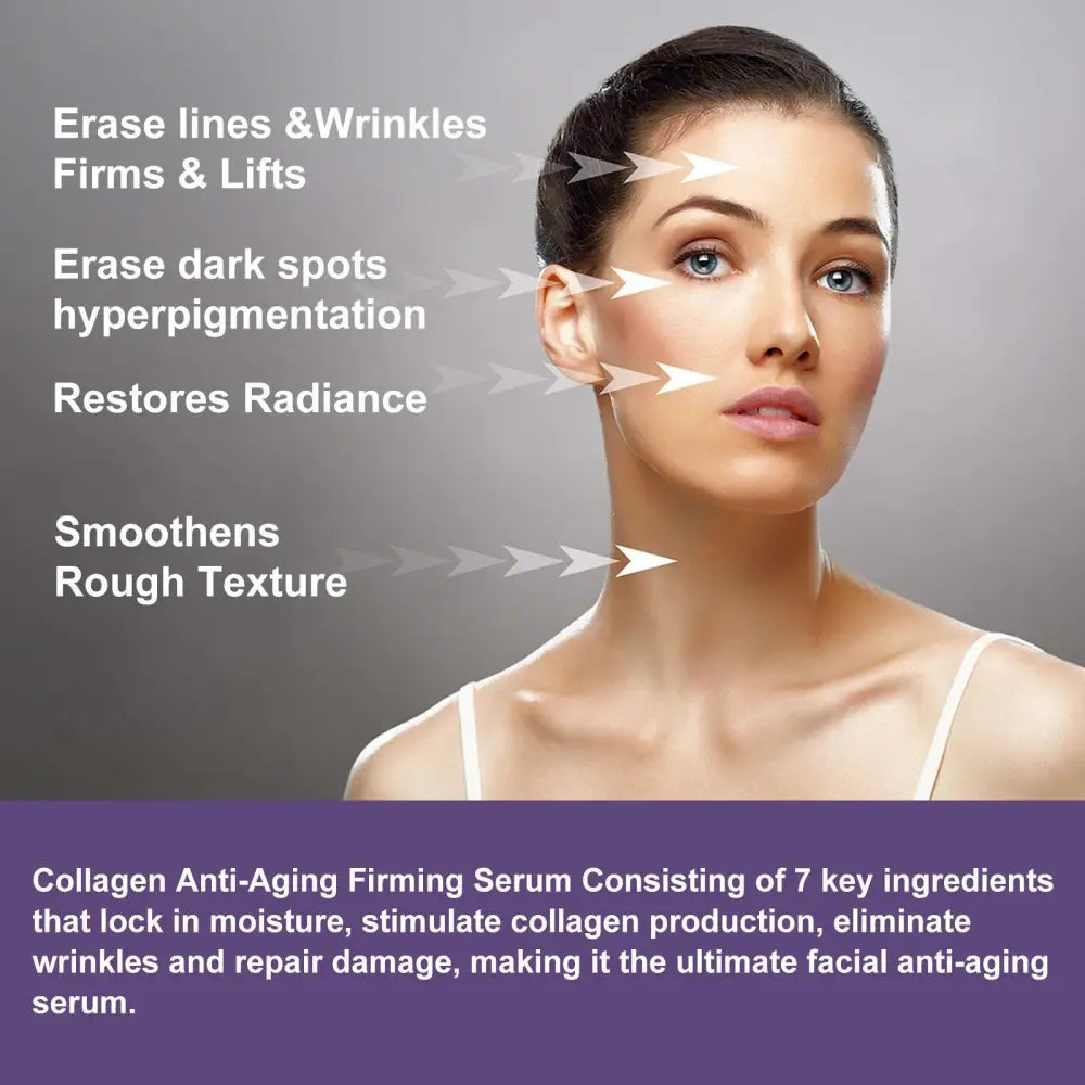 Bakuchiol collagen anti-aging firming serum in a sleek transparent bottle with silver cap for firming skin care