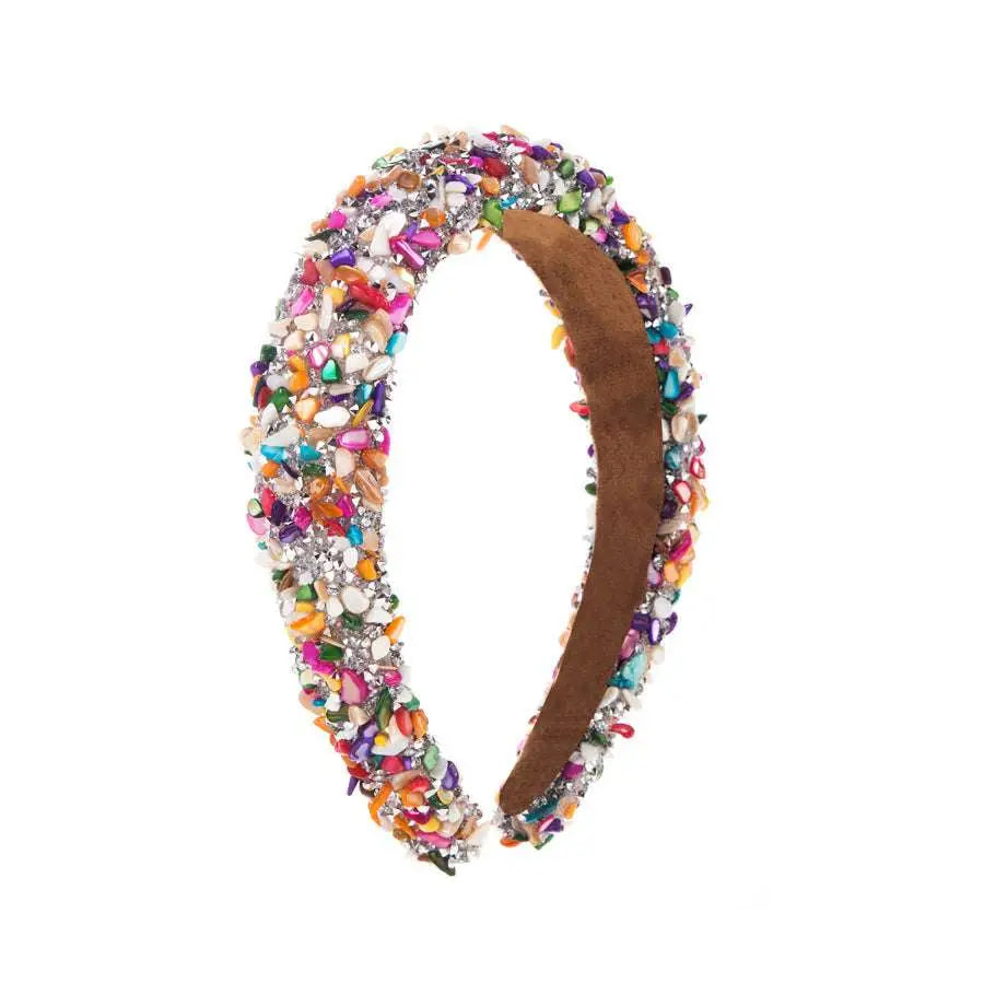 Baroque colorful headband with a vibrant design adorned with sparkling multicolored gemstones and beads