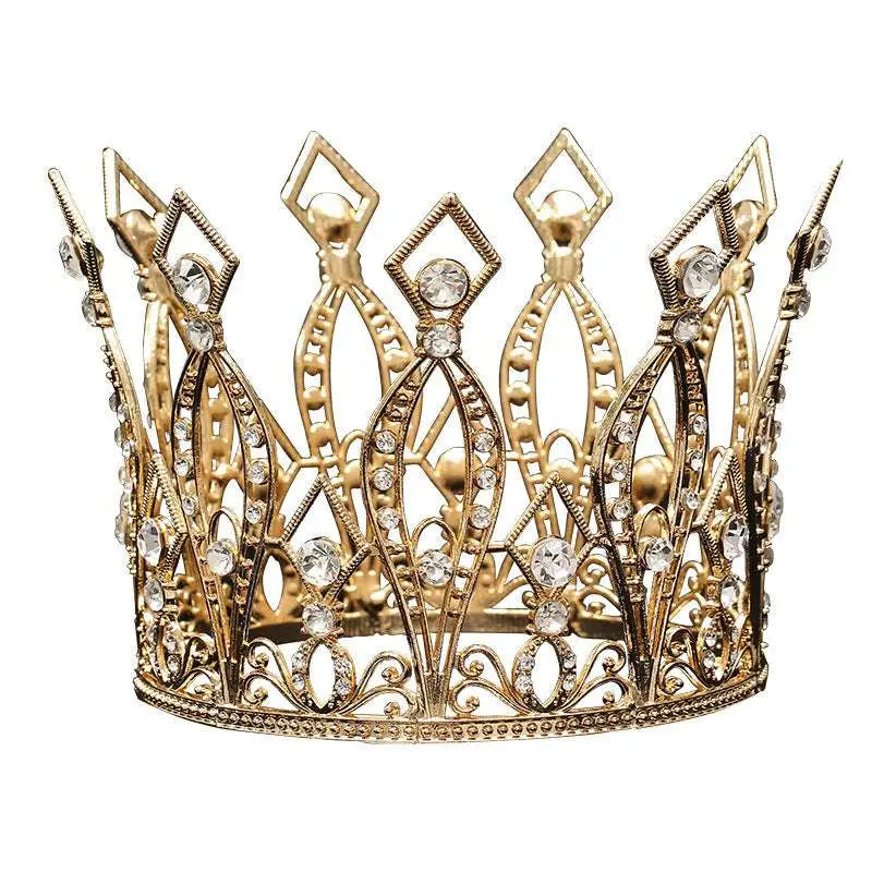 Baroque golden birthday crown cake decoration in gold with clear crystals and intricate filigree detailing