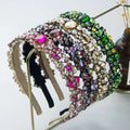 Baroque vintage court style headband featuring dazzling pink green purple and clear rhinestones in intricate pattern