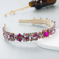 Baroque vintage court style headband featuring sparkling pink and silver rhinestones with beige velvet band