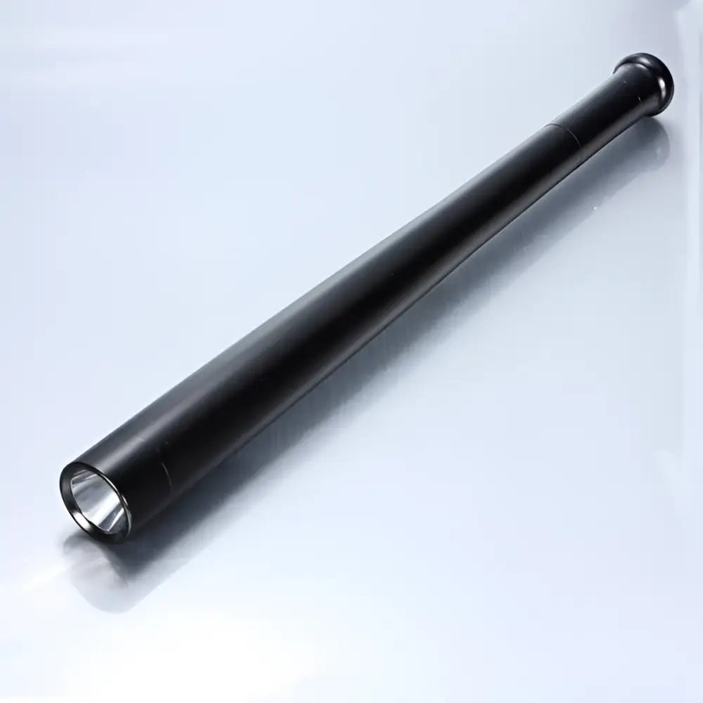 Black aluminum baseball bat powerbank with sleek cylindrical design and reflective metallic tip featuring led bulbs flashlight torch