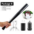 Black baseball bat powerbank led bulbs flashlight torch with built-in battery and usb charging port visible at end