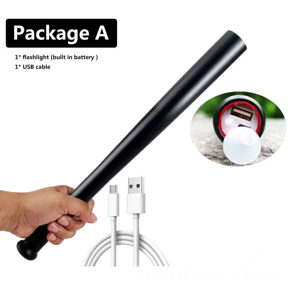 Black baseball bat powerbank led bulbs flashlight torch with built-in battery and usb charging port